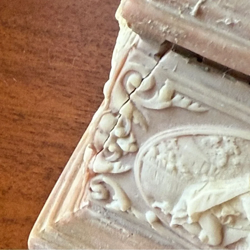 Vintage Carved Stone Incolay Victorian Jewelry Trinket Box Pink Marie Antoinette